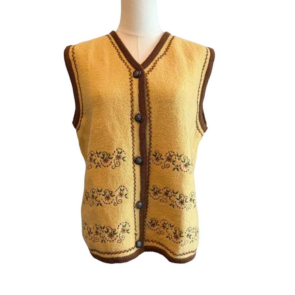 Eagles Eye Embroidered Wool Sweater Vest Womens Size L Boho Alpine Granola VTG - Picture 7 of 13